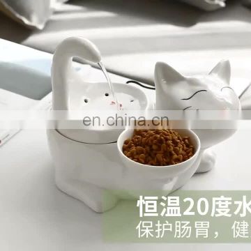 Cute Fortune Cat Shaped Ceramic Cartoon Standing Pet Bowl Cat Feeder Eat Ware