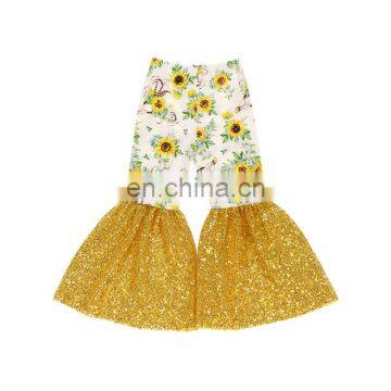 2020 New Arrival Sequin Trousers Flower Printed Glitter Bell Bottom flare out pants Wholesale price