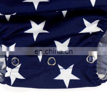 Girl Stripe And Star Halter Baby Bubble Romper 4th Of July Jumpsuit photo-2