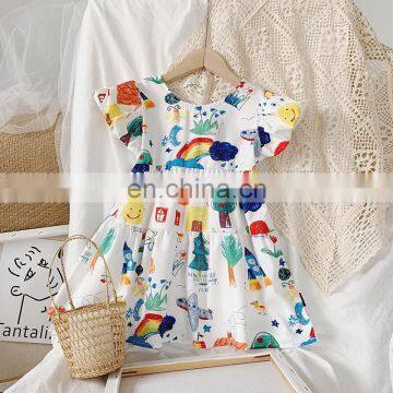 A0119# Summer Girls Dress 2020 Cotton Print Puff Sleeves Backless Kids Clothes Dress photo-5