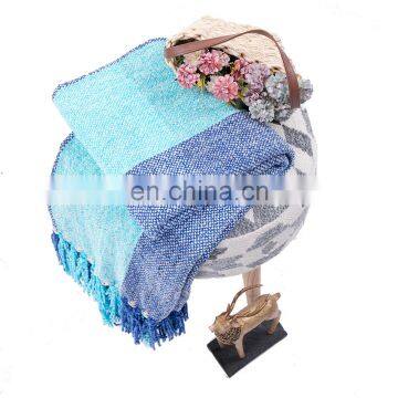 Fashion Soft Ombre Blue 100%Polyester 50''x60'' Throw Blanket With Tassels photo-5