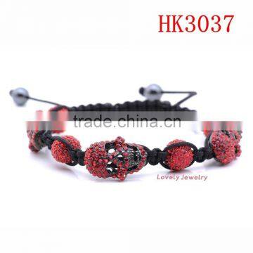 Fashion jewelry bloody red disco ball crystal north skull bracelet