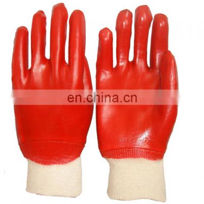 Oil & Chemical Resistant Hand Protection Cotton Interlock Knit Wrist Red PVC Gauntlet Gloves