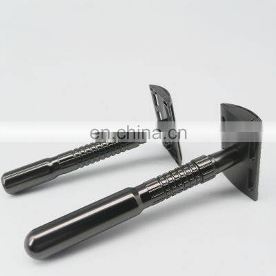 matte black  Mens  Handle Double Edge Safety Shaving Razor Long Brush Safety Razor