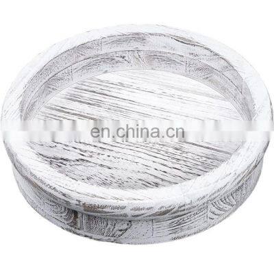 Factory Sale Multifunctional 13 Inch Distressed Wooden Round Tray Wood Lazy Susan Turntable photo-3