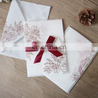 laser cut elegant luxurious wedding invitation cards golden heat stamping rose with tracing paper envelopes