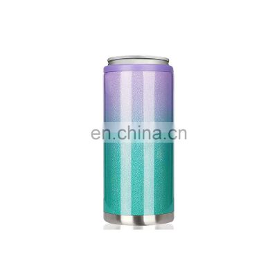 sublimation metal coated vacuum insulated slim beverage 12oz metal can cooler stainless steel