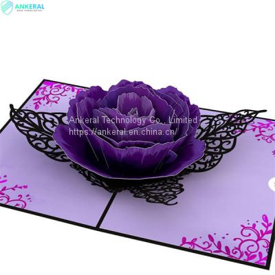 Blooming Purple Rose 3D Greeting Card Best Valentine’s Day 3D Cards as Gift for Parents