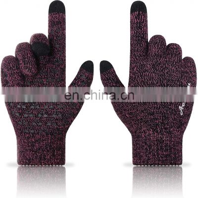 Winter Knit Gloves Touchscreen Warm Thermal Soft Lining Elastic Cuff Texting Anti-Slip 3 Size Choice for Women Men