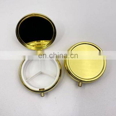 Small Golden Stainless Steel Zinc Alloy Round Metal Pill Box