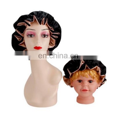 In Stock Custom Double Layer Reversible High Quality Satin Material Mommy And Me Bonnets Set