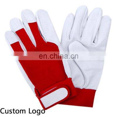 High Quality Top Grade Cheap Goatskin Sheepskin Leather Red Security Work Safety Gardening Gloves photo-2