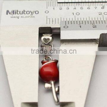 Valentines' Day 925 Sterling Silver Rose Dangle Charms Red Enameled for DIY European Bracelet Jewelry photo-4