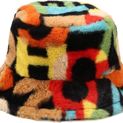 Winter Faux Fur Bucket Hat,Fuzzy Warm Hat for Women Men, Fluffy Fisherman Cap