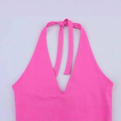 2025 New European and American Fashion Hanging Neck Collar Splicing Dress