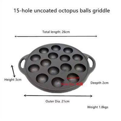 Wholesale Cast Iron Uncoated Meatballs Octopus Meatballs Pan 15 Hole Uncoated Non-stick Barbecue Machine Thickened Frying Pan photo-2