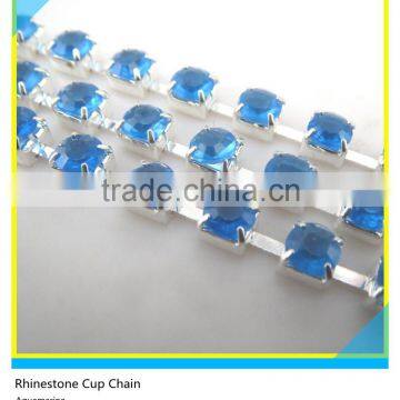 Hot Sale Aquamarine Diamond Rhinestone Cup Chain Trimming For Clothes