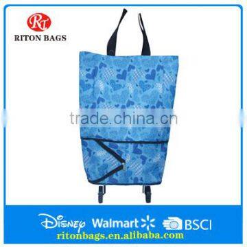 Foldable 600D shopping bag with wheels