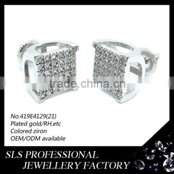 Simple styles width 6*6mm CZ diameter 925 silver jewlery wholesale rhodium plated men's earrings