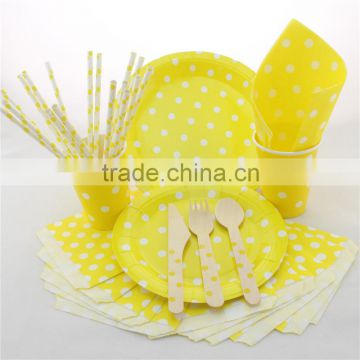 Paper Dinnerware Set Wholesales paper cup, straw, plate, treat bag, wooden cutlery