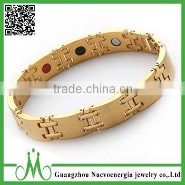 Wholesale high quality fashion exquisite stainless steel gold plated bio magnetic energy bracelet