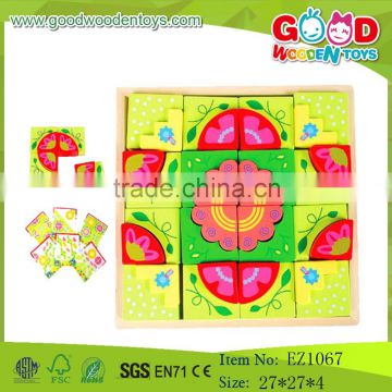 OEM Wholesale Educational Printing Puzzle Flower Blocks Wooden Puzzle Blocks