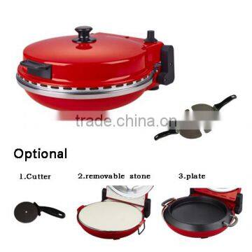 Red 1200W Adjustable 30 minutes timer with alarm function Electric Oven Stone Pizza Maker