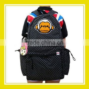 2016 New Arrival Products Bros Konkon White Dotted Black Nylon Waterproof School Backpack