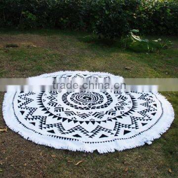 Wholesale Blanks Round Cotton Assorted Color Graphic Paisley Pattern Beach Cashion Beach Towel With Tassels Circle photo-2