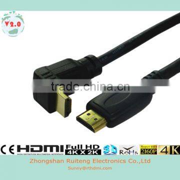 90Degree HDMI 19 pin Male to Male cable with Ethernet support 3D and 4K