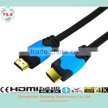 Dual color moulded HDMI Cable with Ethernet and gold connector support 3D and 4k ,TV,player,