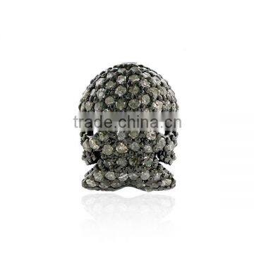 925 Diamond Sterling Silver Skull Designer Finding Pave Diamond Beads,Diamond Fashion Beads Wholesaler