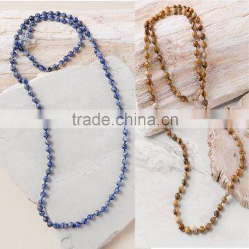 Semi-precious Luxe Collection Stone Beads Knotted Long Double Wrap Necklace photo-2