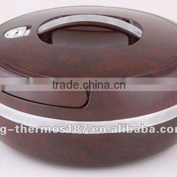 wood color plastic food container in round with stainless steel liner