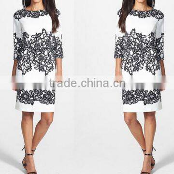 2016 Summer New Fashion Minimalist Brief Style Ladies Flowers Print Sexy Arabic Party Dress