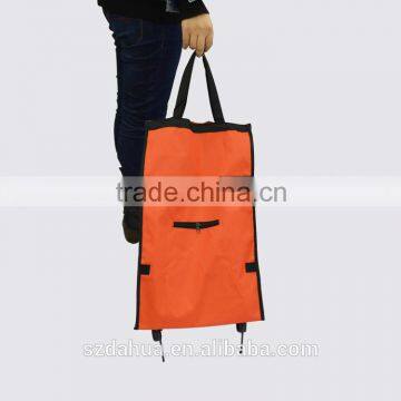 Promotion polyester folding trolley shopping bag with wheel