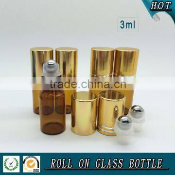 3ML Amber Perfume Glass Roll on Bottle With Gold Cap and Stainless Steel Roller Ball photo-2