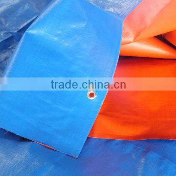 mideproof pe tarpaulin plastic sheet leno woven fabric double blue/orange 3 feet grommets two side lamination rainproof china