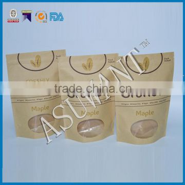 custom making special window Kraft paper brown bag printed paper Kraft bag logo for fruit chips