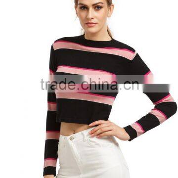 Chinese Clothing Manufacturers 2016 Fall and Winter Cropped Stripe Short Knitted Sweater Designs for Women photo-3
