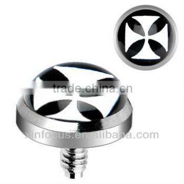 Surgical Steel Internally Threaded Iron Cross Logo Dermal Anchor Top body piercing accessories