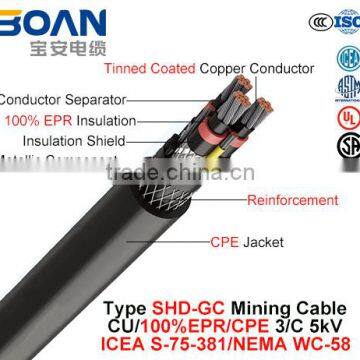 Shd-Gc Mining Cable Cu/Epr/CPE 3/C 5kv ICEA S-75-381