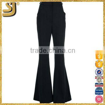 2016 Newest style ladies pants with wide leg, woman black leg flared pants, American newest casual solid ladies pants