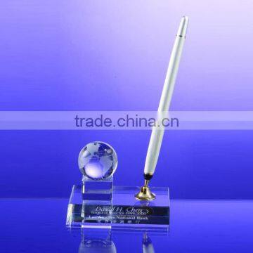 Hot globe ball design pen holder with crystal base for custom logo