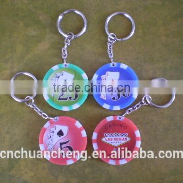 Hot sales fashion unique poker chip keyring , custom design casino cheap souvenir metal poker chip keychain