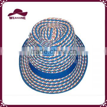 Women colorful straw hat, 100% cotton fabric fedora hat