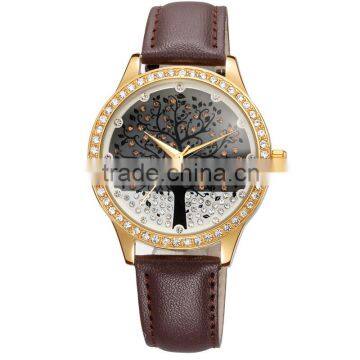 skone 9195 leather strap bling tree dial watches