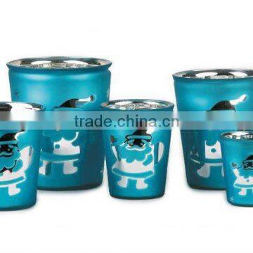 Special Blue Santa design Christmas Glass Flower Pot