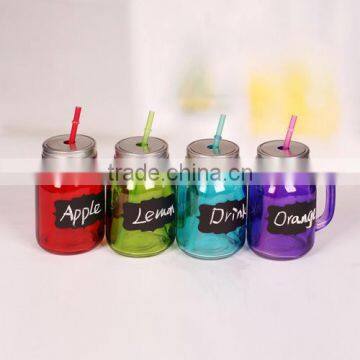 4pcs glass mason jar with metal lid and straw