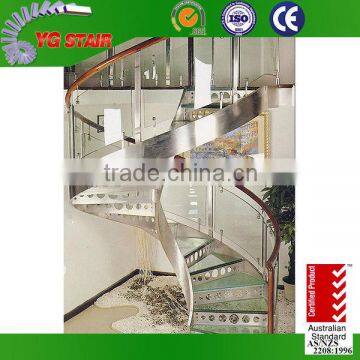 Indoor spiral stairs with glass step